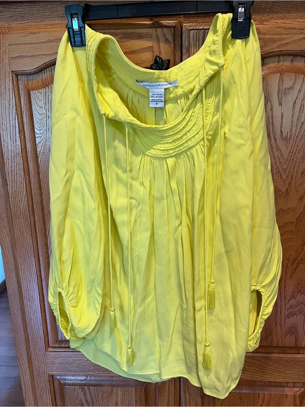 Diane Von Furstenberg Yellow Peasant Blouse with Tassel Ties